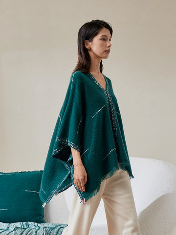 Handwoven Cashmere Pulu V-Neck Cape