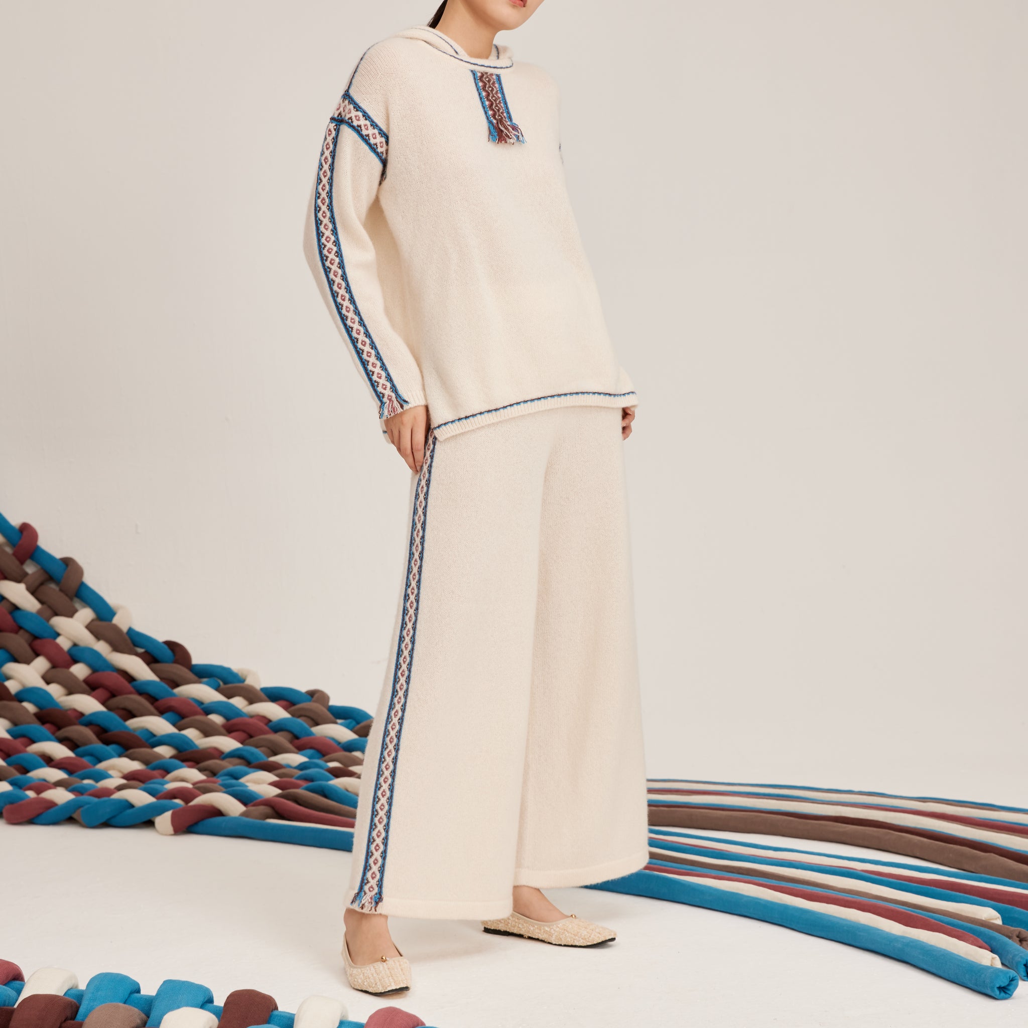 Women's silk-cashmere knit straight trousers