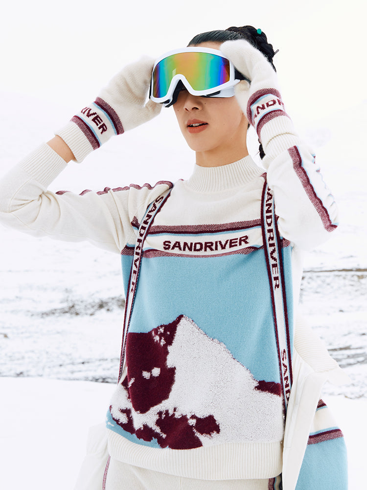 [Snow-Mountain Collection] Cashmere Round-Neck Intarsia Pullover for Women