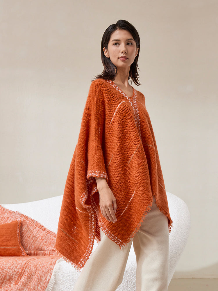 Handwoven Cashmere Pulu V-Neck Cape