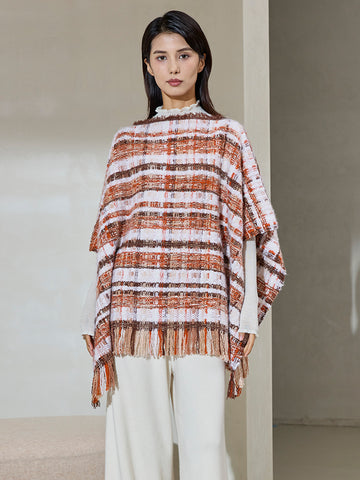 Tweed-Style Cashmere Pulu Cape