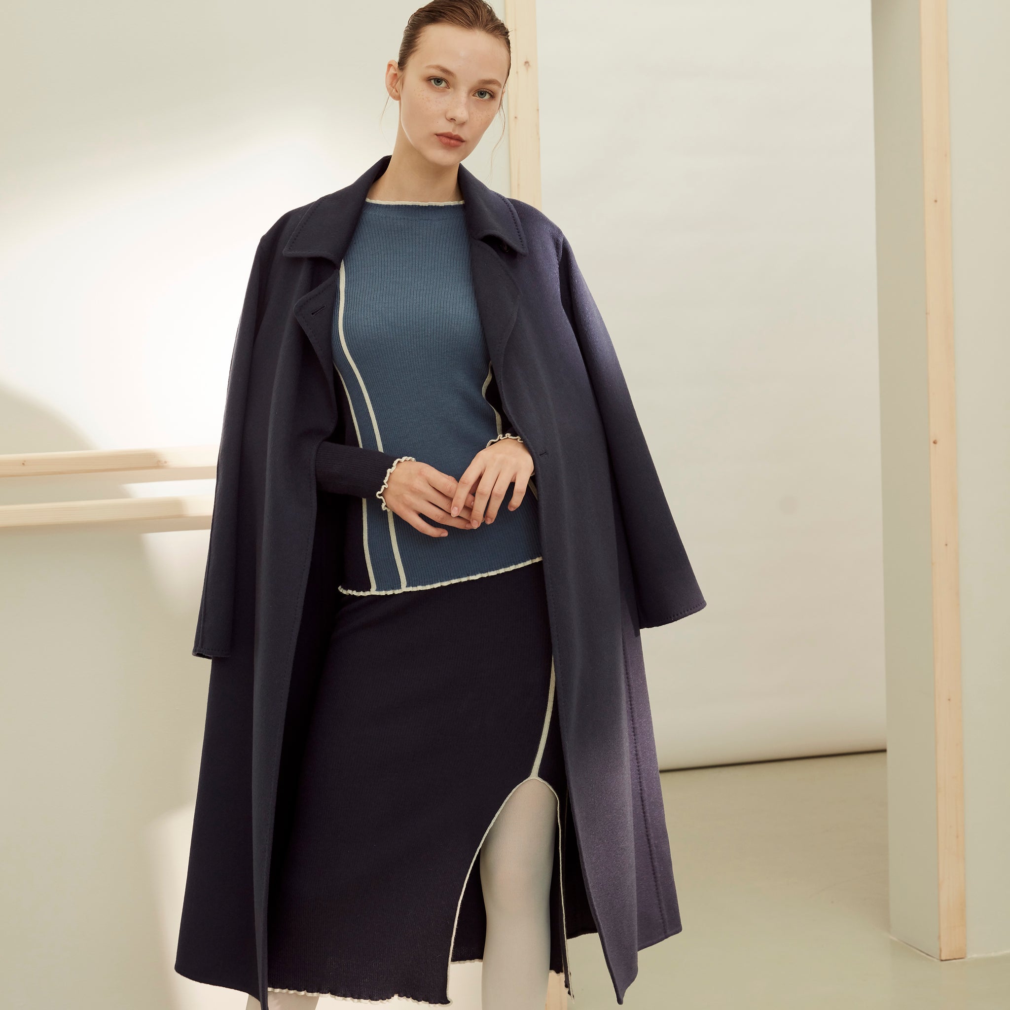 Women's hand-sewn pure cashmere double-face coat