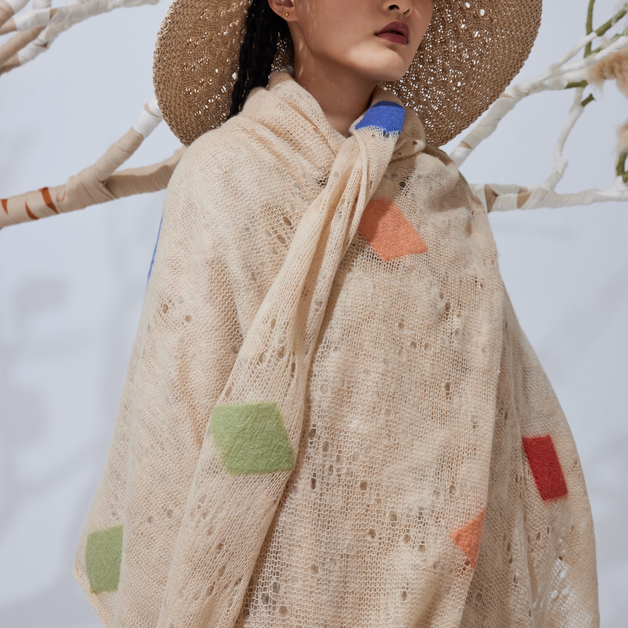 Handcrafted knit cashmere felt shawl